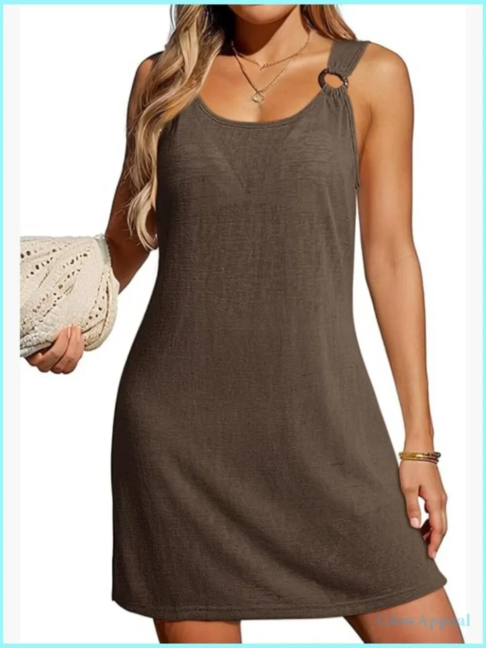 Scoop Neck Sleeveless Sheer Beach Coverup Dress Side Slit Vacation